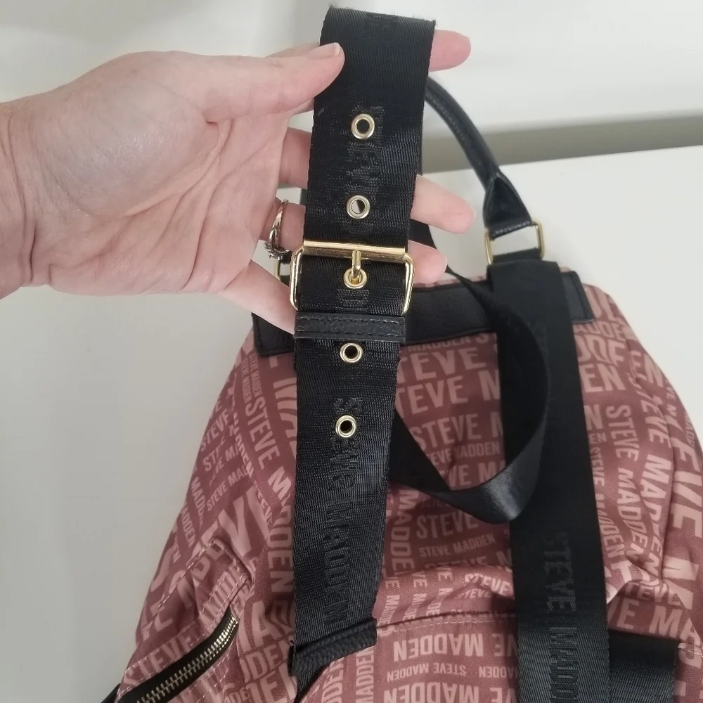 Steve Madden Branded Satin Drawstring Backpack Blush Pink